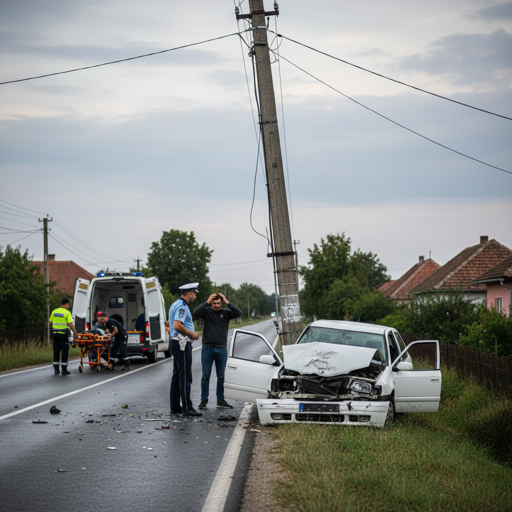 Șoferul a lovit un stâlp electric